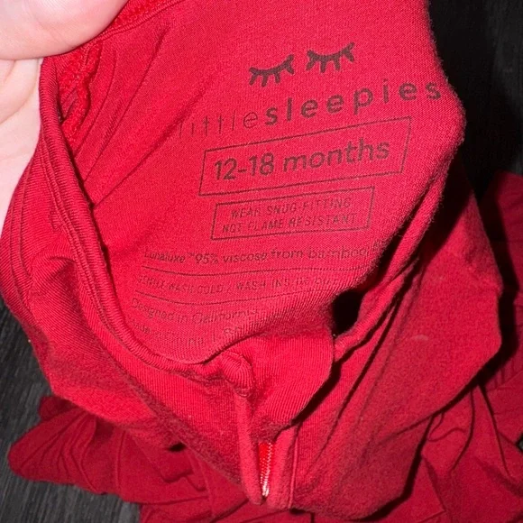 Little Sleepies Solid Red Zippy Used 12-18 months Bamboo Pajama Ripped Knee - Picture 3 of 7